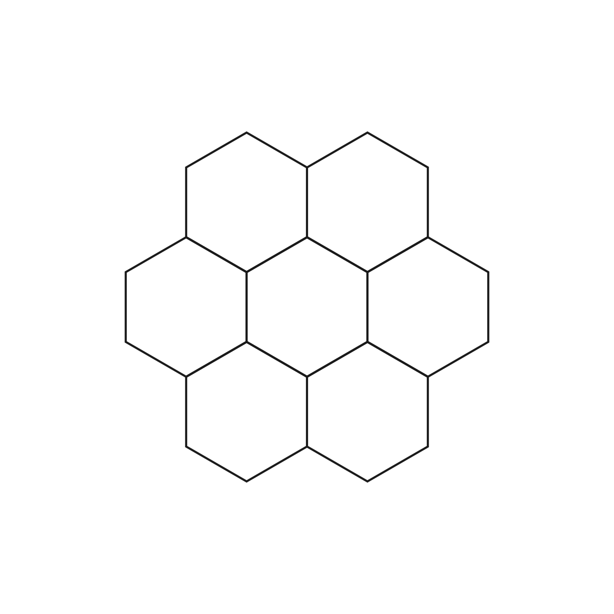 Pavage hexagonal — 7 hexagones réguliers en motif fleur, comme un nid d'abeille