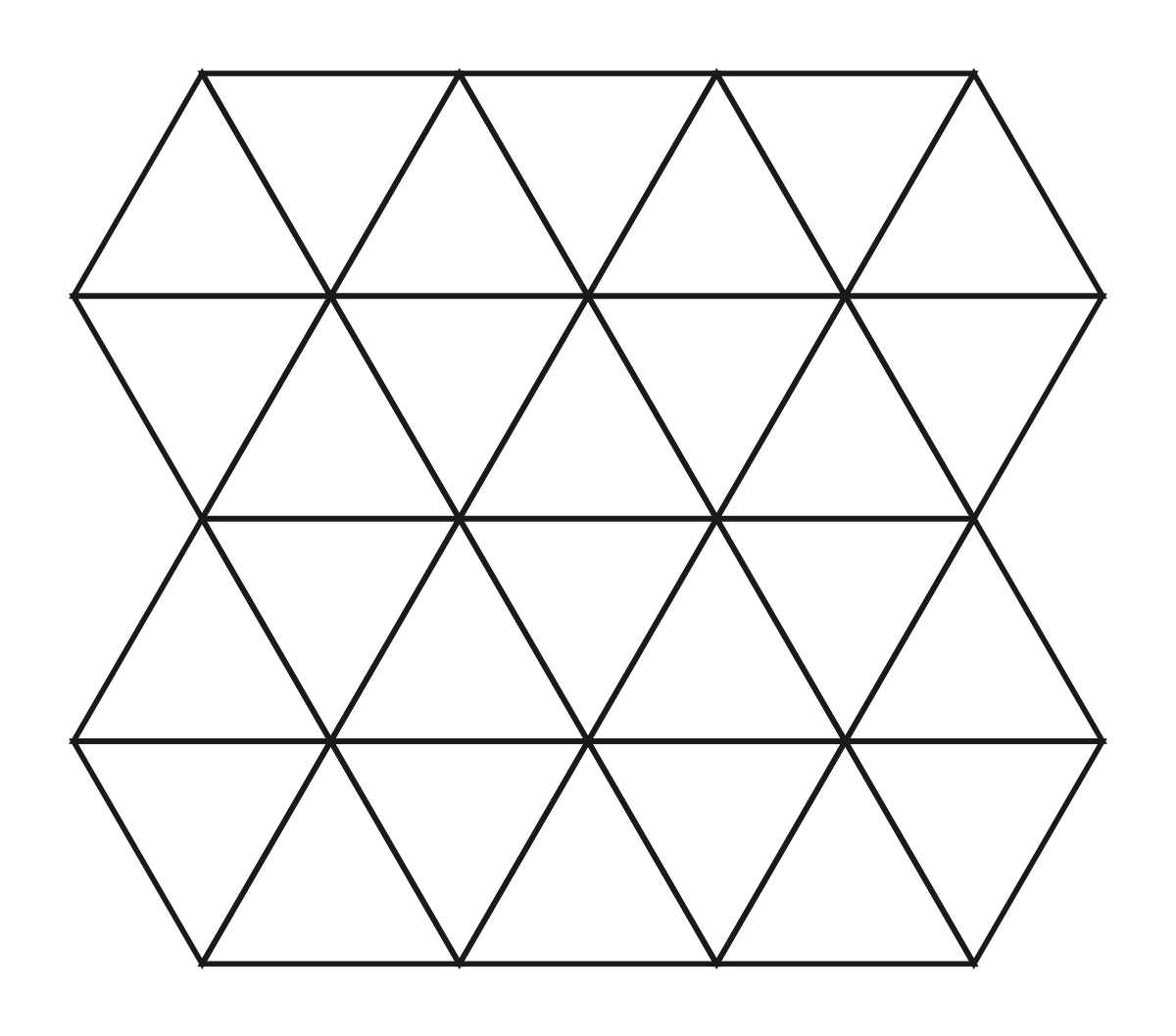 Pavage triangulaire — 28 triangles équilatéraux juxtaposés couvrant le plan