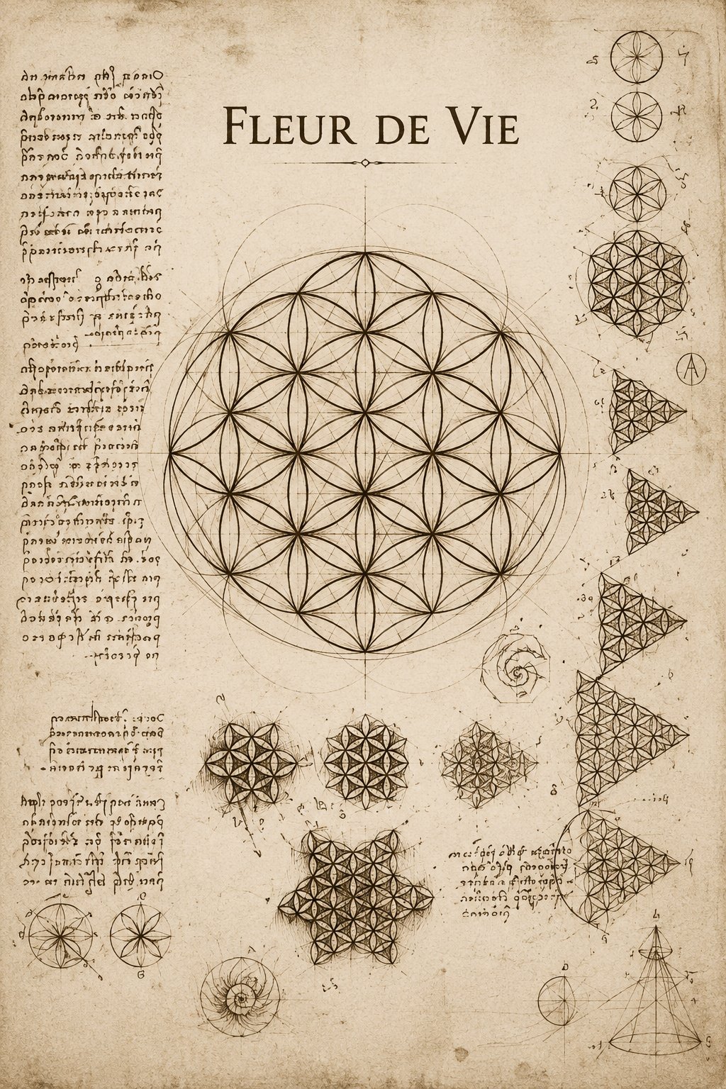 La Fleur de Vie dessinée à la manière de Léonard de Vinci