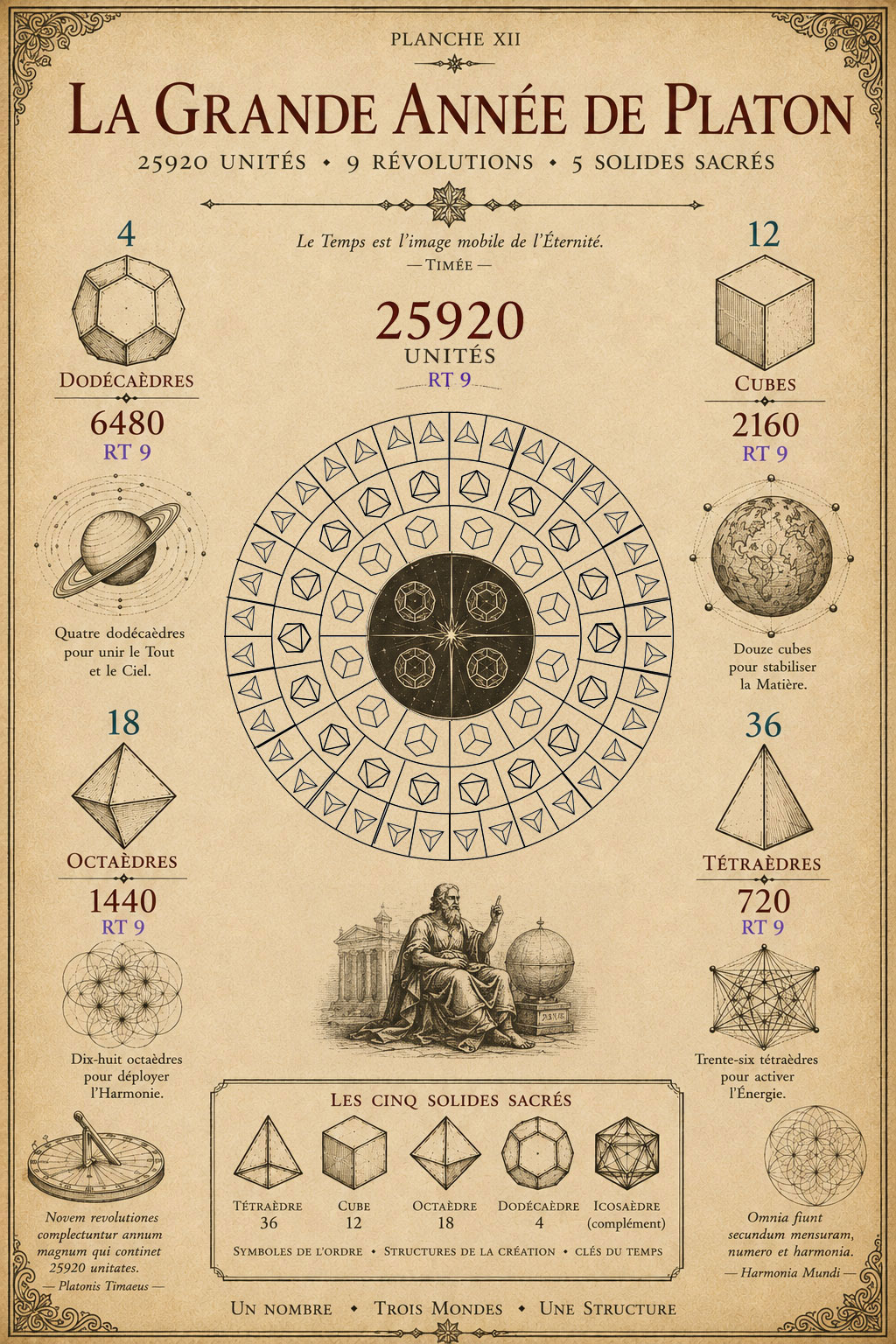 La Grande Année de Platon — 25 920 unités, 9 révolutions, 5 solides sacrés