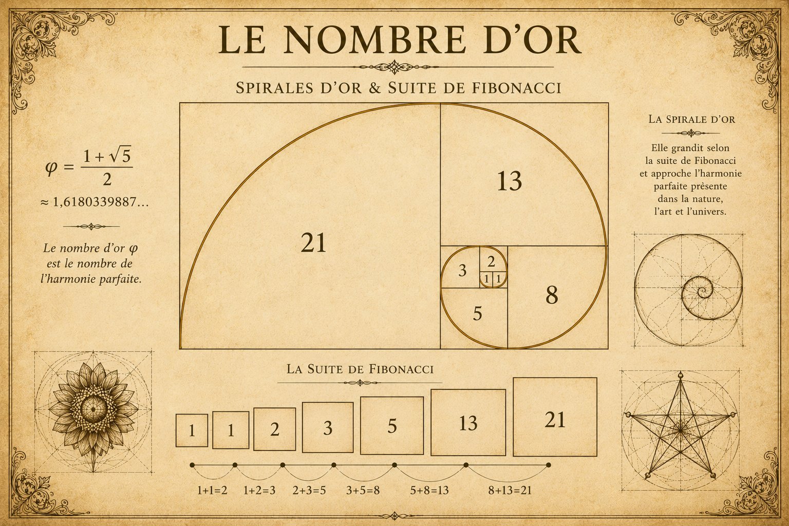 La spirale du nombre d'or et la suite de Fibonacci