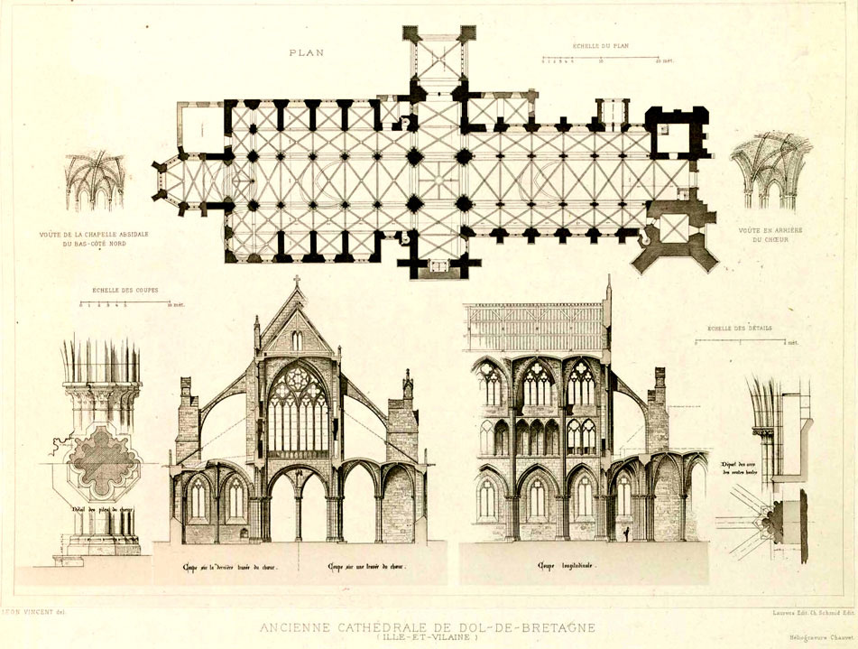 Plan quadrillé de la cathédrale Saint-Samson de Dol-de-Bretagne