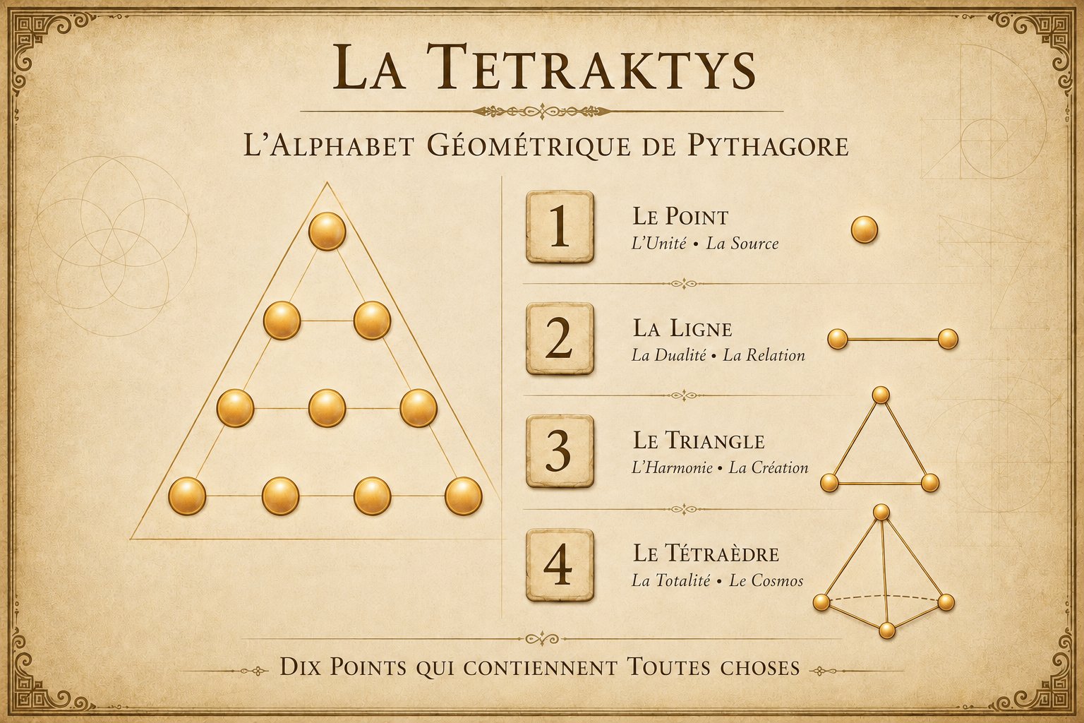 La Tetraktys de Pythagore — l'alphabet géométrique de la décade
